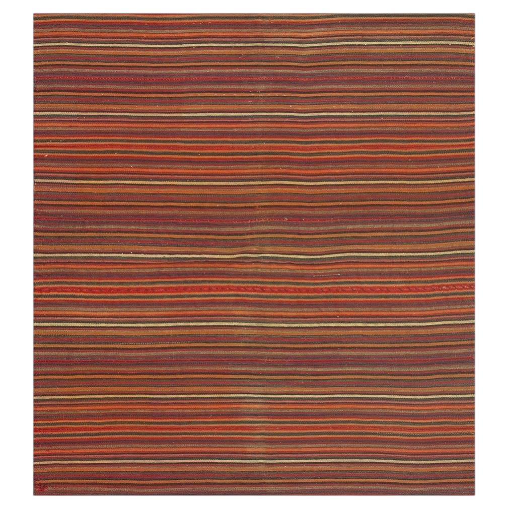 1950s Colorful Ground Vintage Geometric Flatweave Turkish Kilim Small Rug