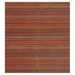 1950s Colorful Ground Vintage Geometric Flatweave Turkish Kilim Small Rug