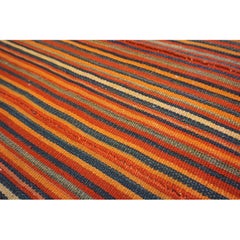 1950s Colorful Ground Vintage Geometric Flatweave Turkish Kilim Small Rug
