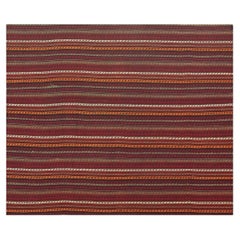 Colorful Flatweave Stripe Geometric Vintage 1950s Turkish Decorative Kilim Rug