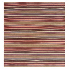 Colored Stripe 1950s Vintage Turkish Kilim Square Flatweave Room Size Rug