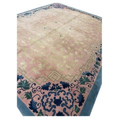 1920s Classic East Asian Pink Field Chinoiserie Antique Chinese Rug