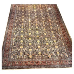 1890s Navy Blue Classic Traditional Luxury Antique Mohtasham Gallery Rug