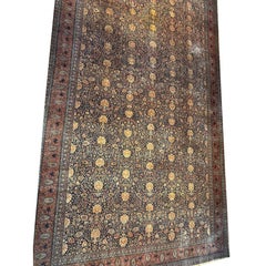 Tappeto da galleria Mohtasham, classico, tradizionale, di lusso, antico, blu navy, anni '90 del XIX secolo