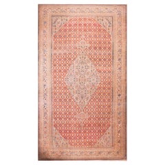 1900s Antique Traditional Medallion Oversized Coral Bibikabad Knotted Rug