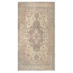 1880s Ivory Antique Classic Floral Medallion Design Fine Kerman Oversized Rug
