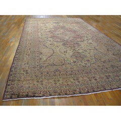 1880s Ivory Antique Classic Floral Medallion Design Fine Kerman Oversized Rug