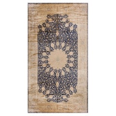 1930s Navy Blue Background Antique Oversized Ardabil Design Kerman Rug