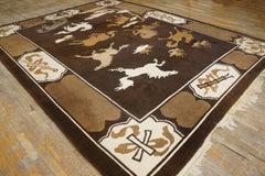 1930s Brown Horse Pattern Antique Chinese Mongolian Wool Animal Rug