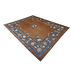 1920s Minimalist Open Brown Field Floral Chinese Room Size Peking Wool Rug