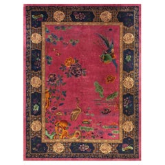 1920s Luxurious Red Wool Antique Chinese Art Deco Walter Nichols Rug Carpet