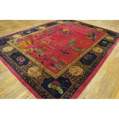1920s Luxurious Red Wool Antique Chinese Art Deco Walter Nichols Rug Carpet