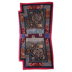 1920s Blue Navy Medallion Antique Chinese Tibetan Saddle Horse Cover Wool Rug