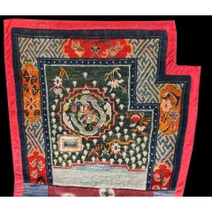 1920s Blue Navy Medallion Antique Chinese Tibetan Saddle Horse Cover Wool Rug