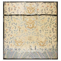 1820s Beige Medallion Dragon Antique Flat Weave Rug Silk Chinese Embroidery
