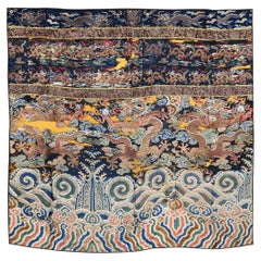 1800s Antique Ruyi clouds Allover Chinese Square Textile Blue Rug