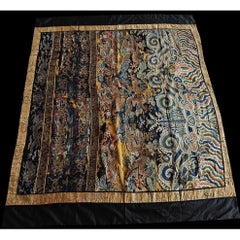 1800s Antique Ruyi clouds Allover Chinese Square Textile Blue Rug