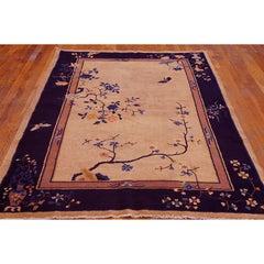 1920s Beige Floral Antique Chinese Art Deco Carpet 5'x7'8" Handknotted Wool Rug
