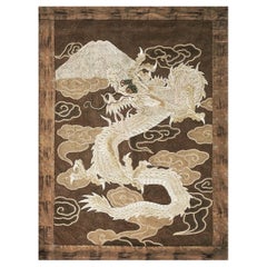 Wandbehang mit brauner Drachenstickerei aus den 1890er Jahren – antike chinesische Textilie aus der Qing-Dynastie