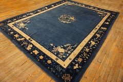 1920s Antique Blue Medallion Oriental Chinese Peking Hand Knotted Rug