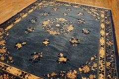 1920s Blue-Navy Background Floral-Medallion Design Antique Chinese Peking Rug