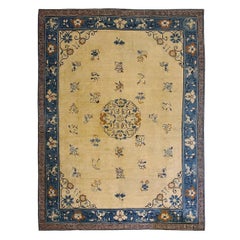 1920s Antique Chinese Peking Chinese Floral Medallion Deco Ivory Rug