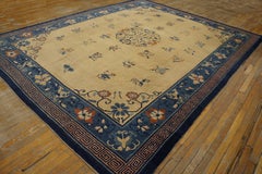 1920s Antique Chinese Peking Chinese Floral Medallion Deco Ivory Rug
