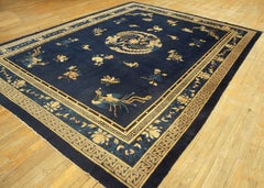 1890s Blue Ground Scattered Floral Sprays Antique Chinese Peking Knotted Rug