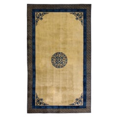 1900s Beige Field Open Field Medallion Classic Deco Antique Chinese Peking Rug