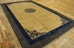 1900s Beige Field Open Field Medallion Classic Deco Antique Chinese Peking Rug