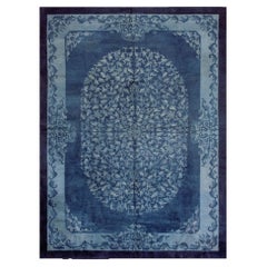 1920s Blue Antique Chinese Art Deco Peking Hand Knotted Rug 9'2" x 11'10"