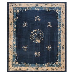 Alfombra china antigua de Pekín de 1900 de diseño floral 8'4" x 9'10" hecha a mano