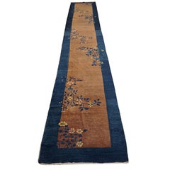 1920s Brown Antique Chinese Art Deco Peking Runner Rug 2'9" x 9'4"