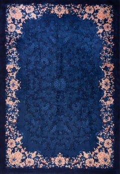 1920s Traditional Floral Antique Chinese Peking Wool Blue Hand Knotted Rug