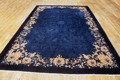1920s Traditional Floral Antique Chinese Peking Wool Blue Hand Knotted Rug