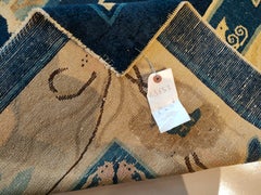 Navy Blue and Tan Color With Chinoiserie Pattern Antique Chinese Peking Rug