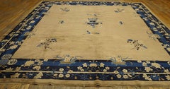 1900s Beige Floral Vase Deco Antique Peking Square Room Size Wool Rug