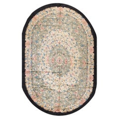 1930 Green Colorful Antique Chinese Peking Rug Large Oval Wool Carpet