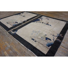 1920s Pair of Scenic Pictorial Antique Ivory Antique Chinese Art Deco Carpets