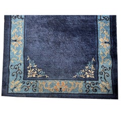1920s Traditional Navy Blue Open Field Antique Chinese Peking Runner Rug