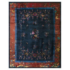 1920s Vibrant Burst of Floral Antique Floral Vase Chinese Modern Art Deco Rug