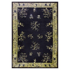 1920s Large Oversized Big Antique Chinese Peking Birds Vase Floral Wool Rug