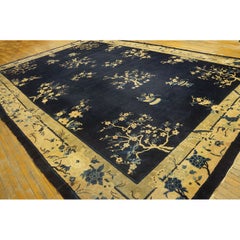 1920s Large Oversized Big Antique Chinese Peking Birds Vase Floral Wool Rug