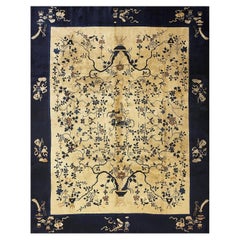 1920s Beige Cream Tree-of-Life Vase Deco Traditional Antique Chinese Peking Rug