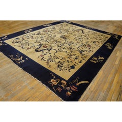 1920s Beige Cream Tree-of-Life Vase Deco Traditional Antique Chinese Peking Rug