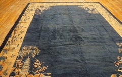 1920s Navy Open Field With Traditional Motif Repertoire of Chinese Peking Rug