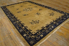 1920s Beige Floral Deco Oriental Antique Peking Room Size Wool Knotted Rug