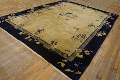 1920s Beige Cream Antique Floral Vase Deco Chinese Peking Knotted Wool Rug