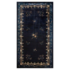 1920s Classic Greek Key Antique Peking Large Room Size Wool Blue Navy Rug