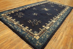 1920s Classic Greek Key Antique Peking Large Room Size Wool Blue Navy Rug